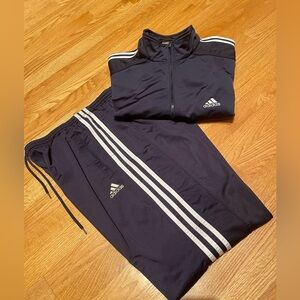 Adidas black 2-piece prime green activewear. Front zipper, pants drawstring L